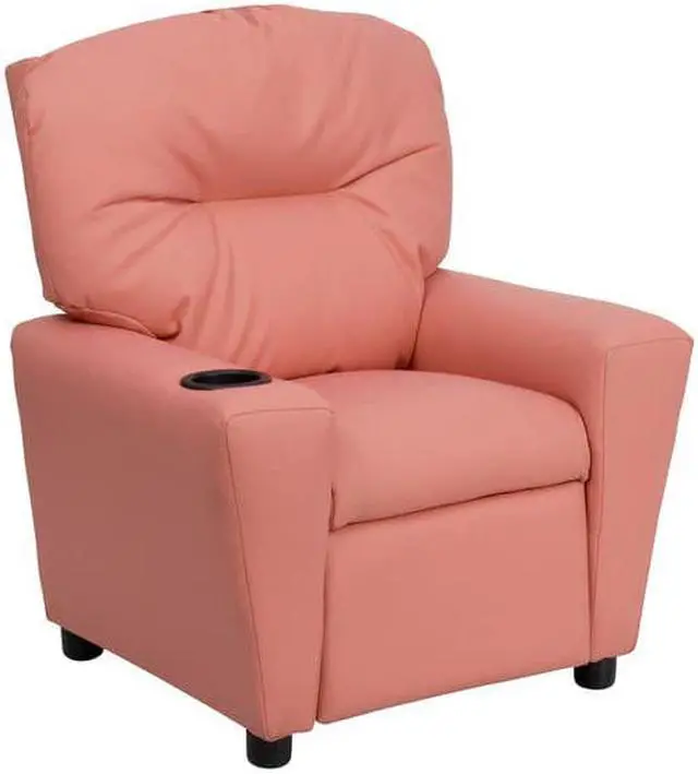 Alt view image 12 of 15 - Contemporary Pink Vinyl Kids Recliner with Cup Holder