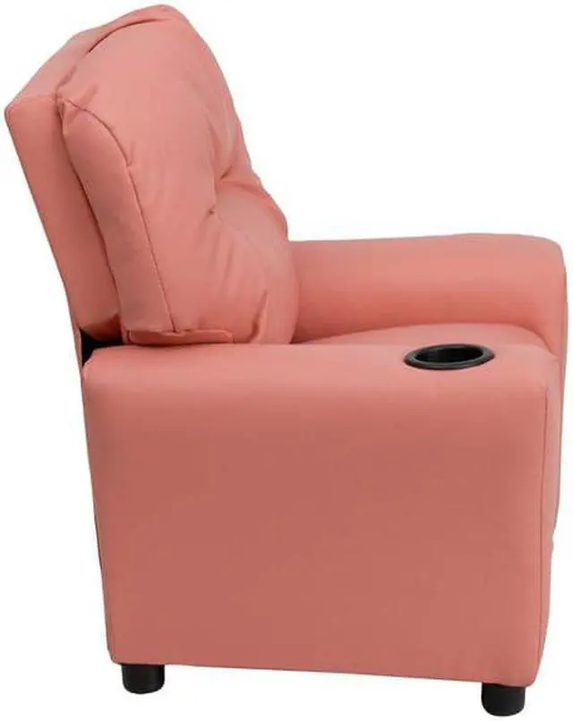Alt view image 13 of 15 - Contemporary Pink Vinyl Kids Recliner with Cup Holder