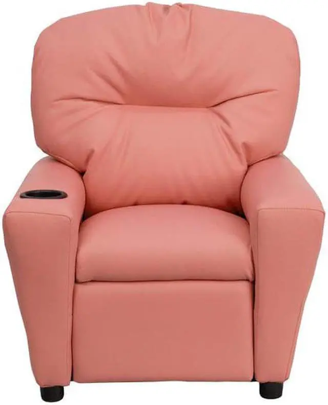 Alt view image 15 of 15 - Contemporary Pink Vinyl Kids Recliner with Cup Holder