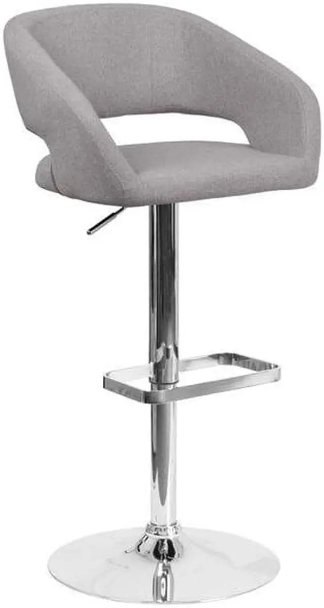 Alt view image 2 of 20 - Flash Furniture CH-122070-GYFAB-GG Contemporary Gray Fabric Adjustable Height Barstool with Chrome Base