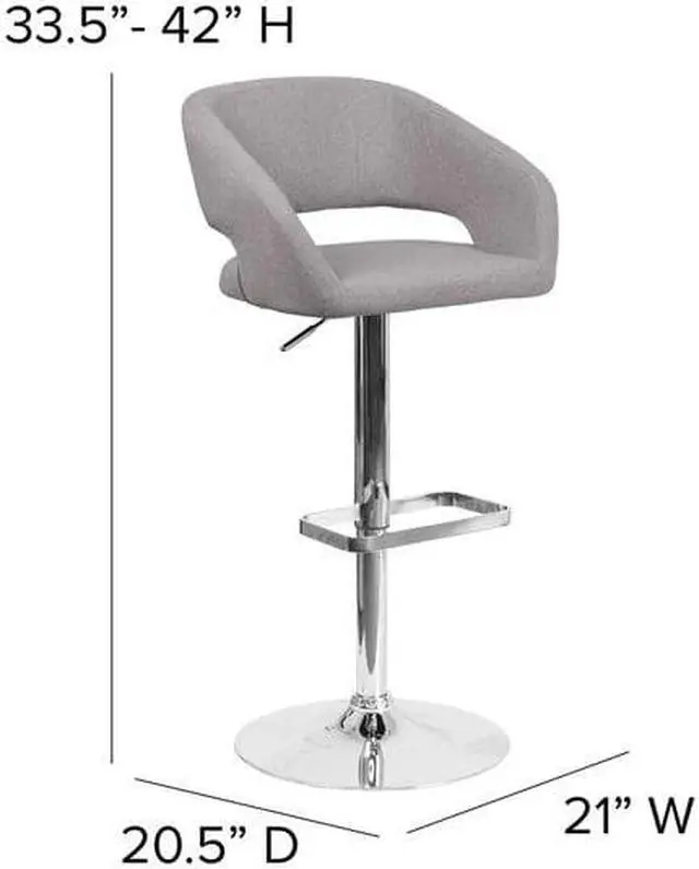 Alt view image 3 of 20 - Flash Furniture CH-122070-GYFAB-GG Contemporary Gray Fabric Adjustable Height Barstool with Chrome Base