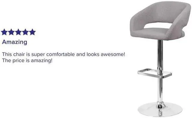 Alt view image 5 of 20 - Flash Furniture CH-122070-GYFAB-GG Contemporary Gray Fabric Adjustable Height Barstool with Chrome Base