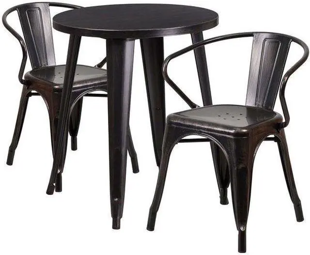 Alt view image 4 of 12 - Flash Furniture Napoleon Indoor-Outdoor 24" Round Table Set with 2 Arm Chairs Black-Antique Gold (CH518TH218ABQ)