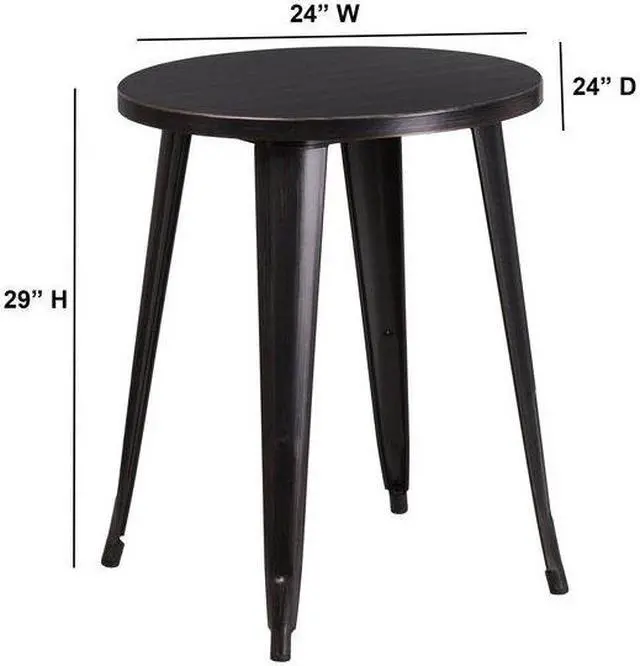 Alt view image 3 of 9 - 24'' Round Black-Antique Gold Metal Indoor-Outdoor Table