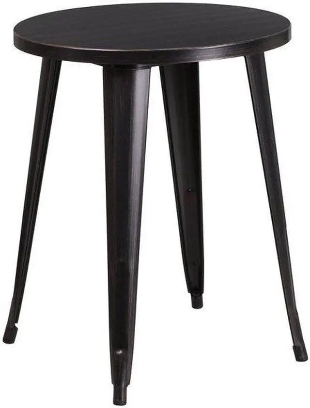 Alt view image 5 of 12 - Flash Furniture Napoleon Indoor-Outdoor 24" Round Table Set with 2 Vertical Slat Back Chairs Black-Antique Gold (CH518TH218VBQ)