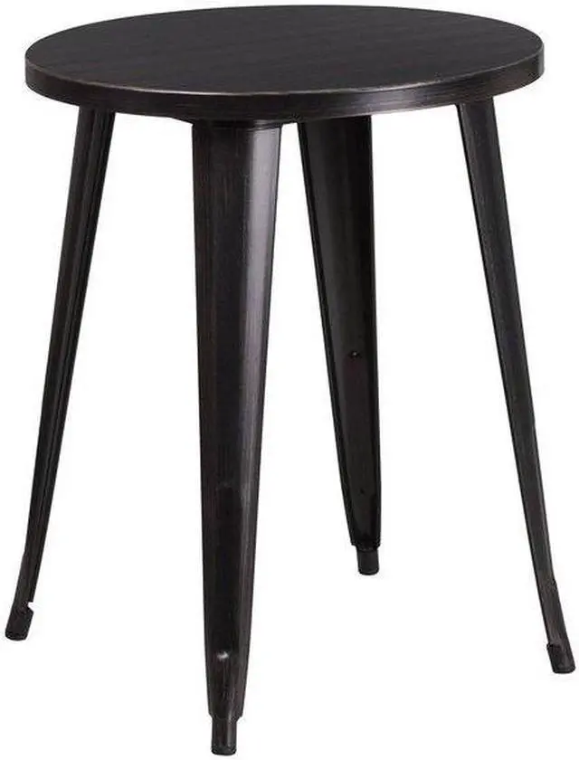 Alt view image 4 of 13 - Flash Furniture Chauncey Indoor-Outdoor 24" Round Table Set with 4 Arm Chairs Black-Antique Gold Metal (CH518TH418ABQ)