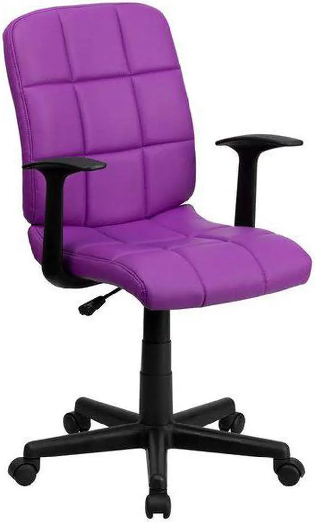 Alt view image 11 of 20 - Mid-Back Purple Quilted Vinyl Swivel Task Office Chair with Arms