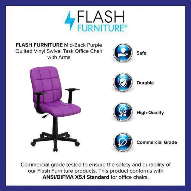 Alt view image 12 of 20 - Mid-Back Purple Quilted Vinyl Swivel Task Office Chair with Arms