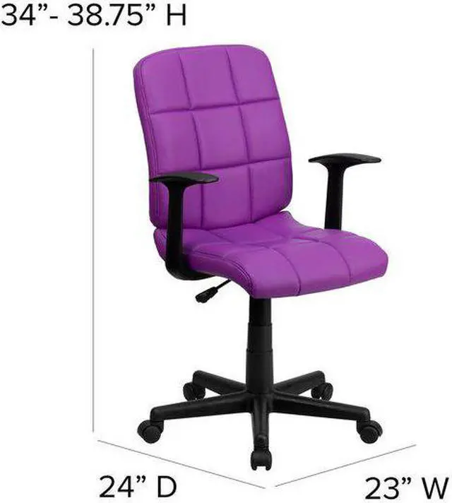 Alt view image 13 of 20 - Mid-Back Purple Quilted Vinyl Swivel Task Office Chair with Arms