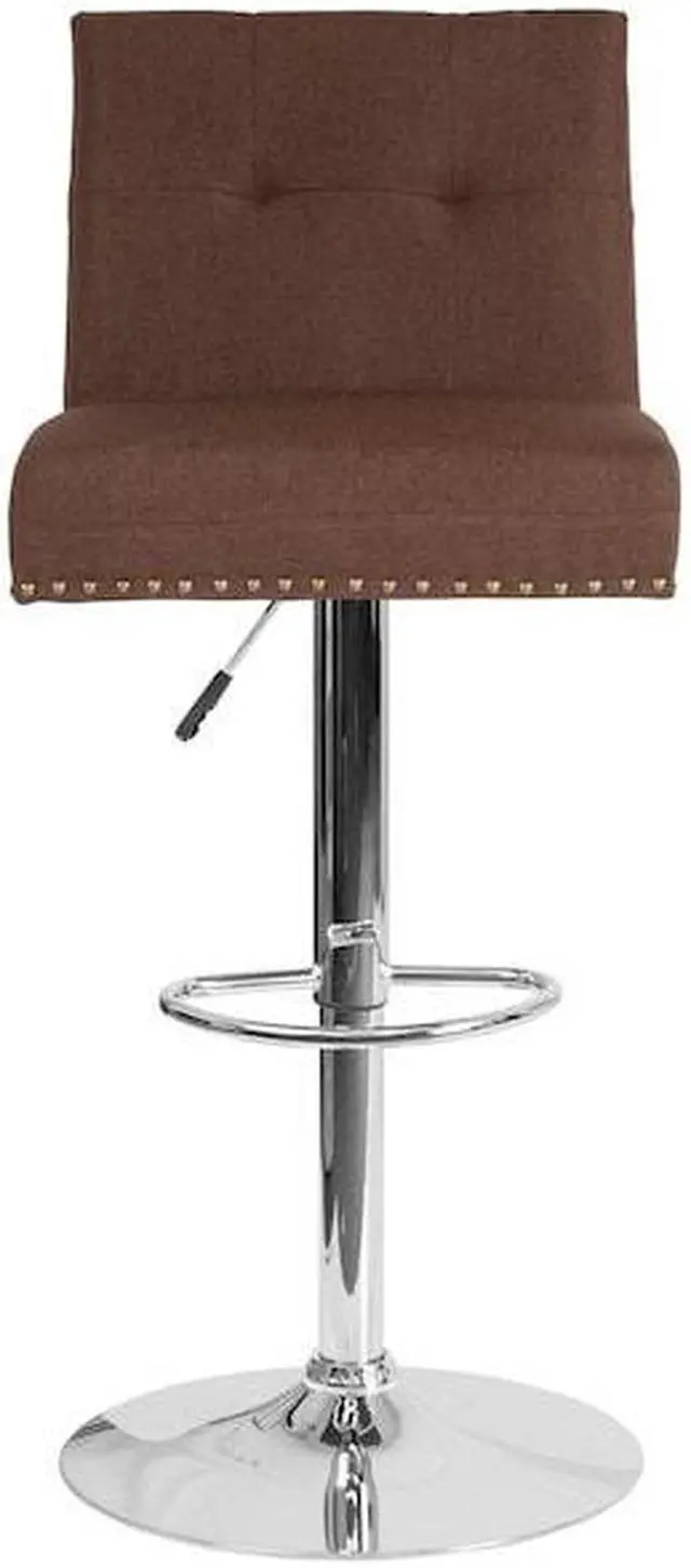 Alt view image 17 of 20 - Ravello Contemporary Adjustable Height Barstool with Accent Nail Trim in Brown Fabric