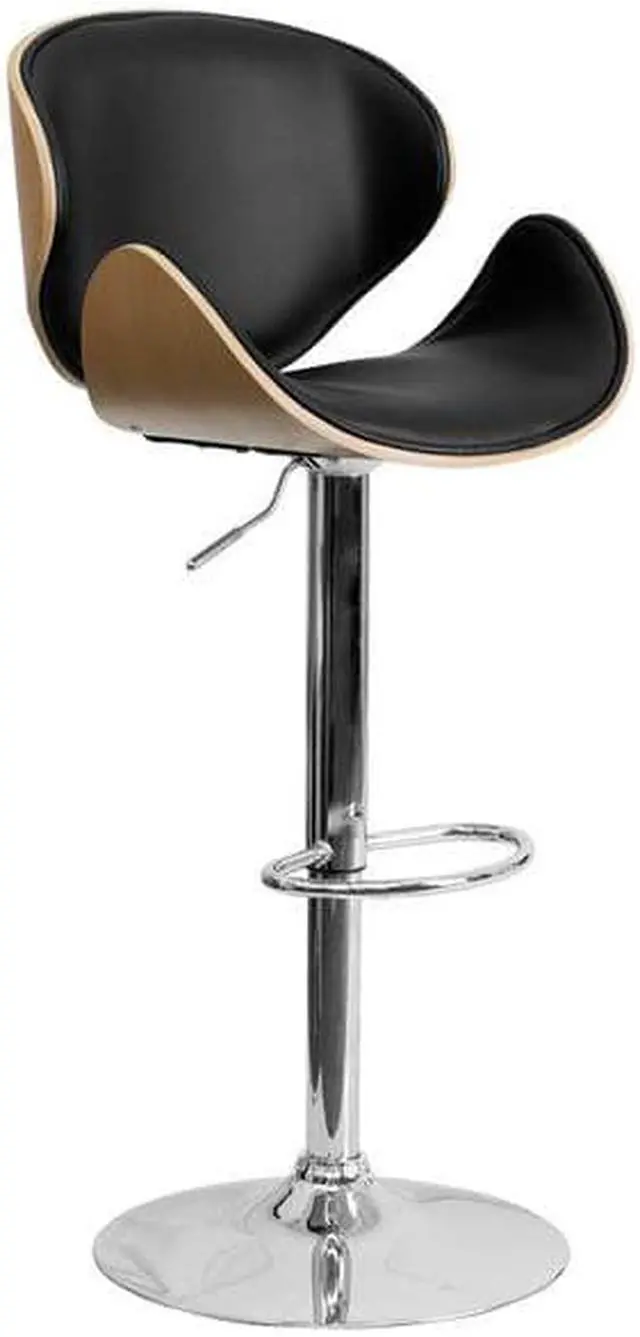Alt view image 14 of 20 - Beech Bentwood Adjustable Height Barstool with Curved Back and Black Vinyl Seat