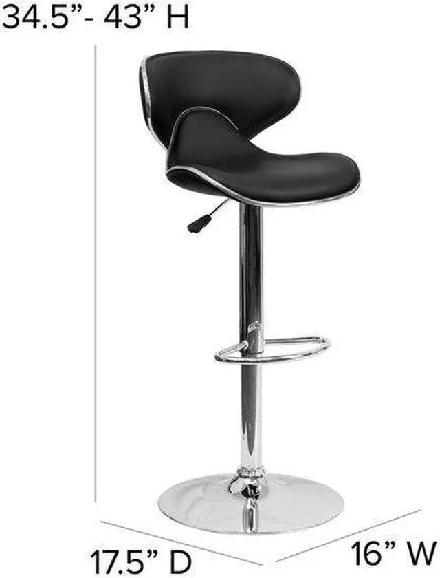 Alt view image 17 of 20 - Contemporary Cozy Mid-Back Black Vinyl Adjustable Height Barstool with Chrome Base