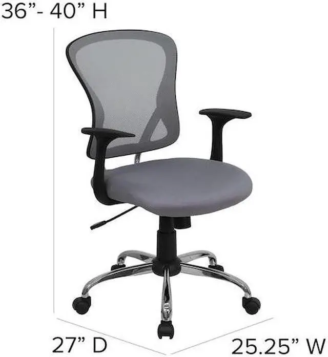 Alt view image 19 of 20 - Mid-Back Gray Mesh Swivel Task Chair with Chrome Base and Arms