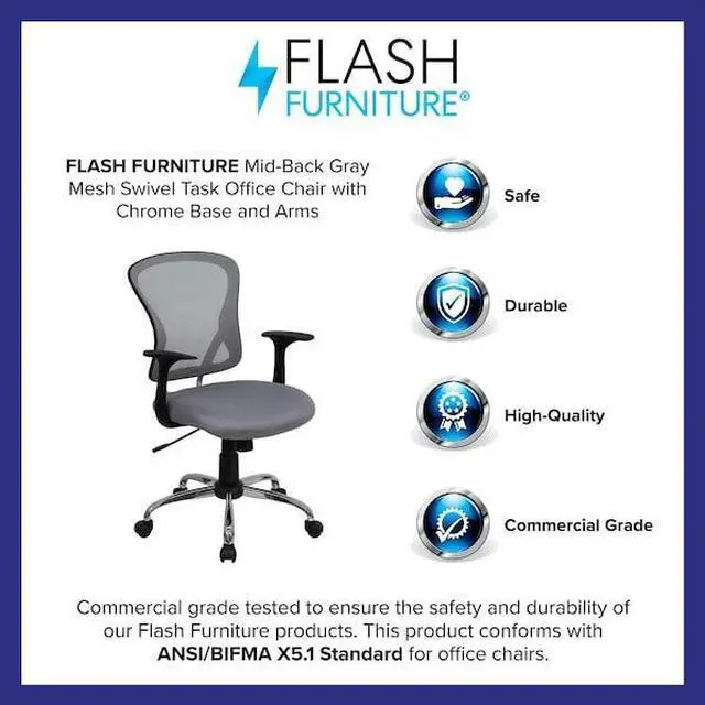 Alt view image 18 of 20 - Mid-Back Gray Mesh Swivel Task Chair with Chrome Base and Arms