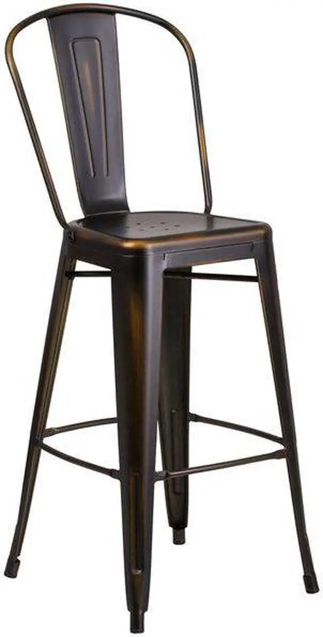 Alt view image 3 of 20 - Commercial Grade 30" High Distressed Copper Metal Indoor-Outdoor Barstool with Back