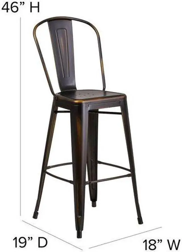Alt view image 4 of 20 - Commercial Grade 30" High Distressed Copper Metal Indoor-Outdoor Barstool with Back