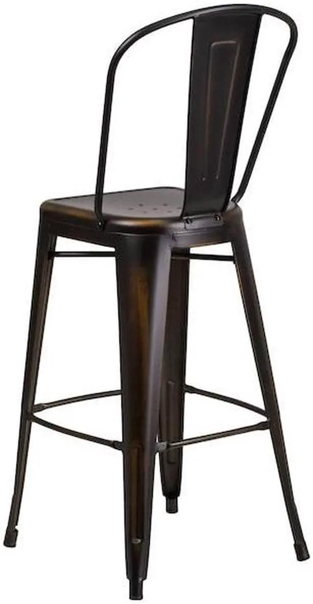 Alt view image 8 of 20 - Commercial Grade 30" High Distressed Copper Metal Indoor-Outdoor Barstool with Back