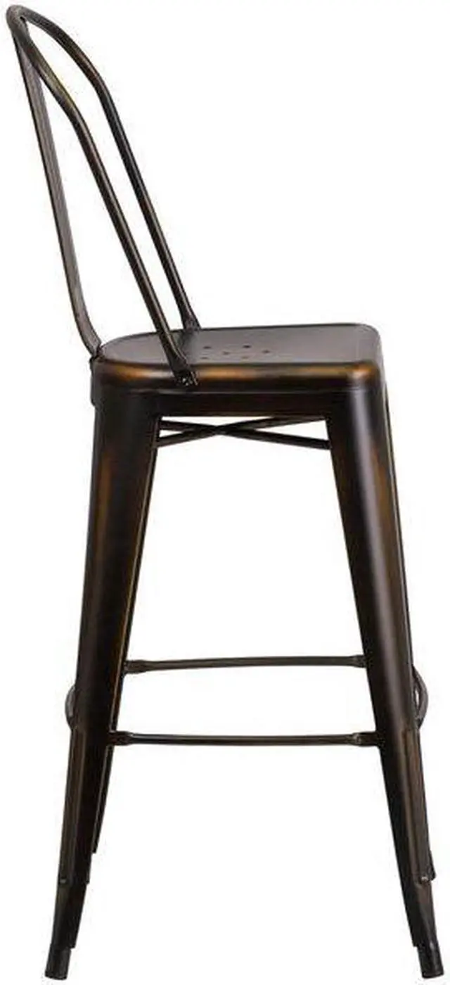 Alt view image 7 of 20 - Commercial Grade 30" High Distressed Copper Metal Indoor-Outdoor Barstool with Back