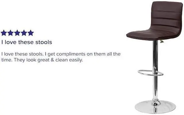 Alt view image 16 of 20 - Modern Brown Vinyl Adjustable Bar Stool with Back, Counter Height Swivel Stool with Chrome Pedestal Base