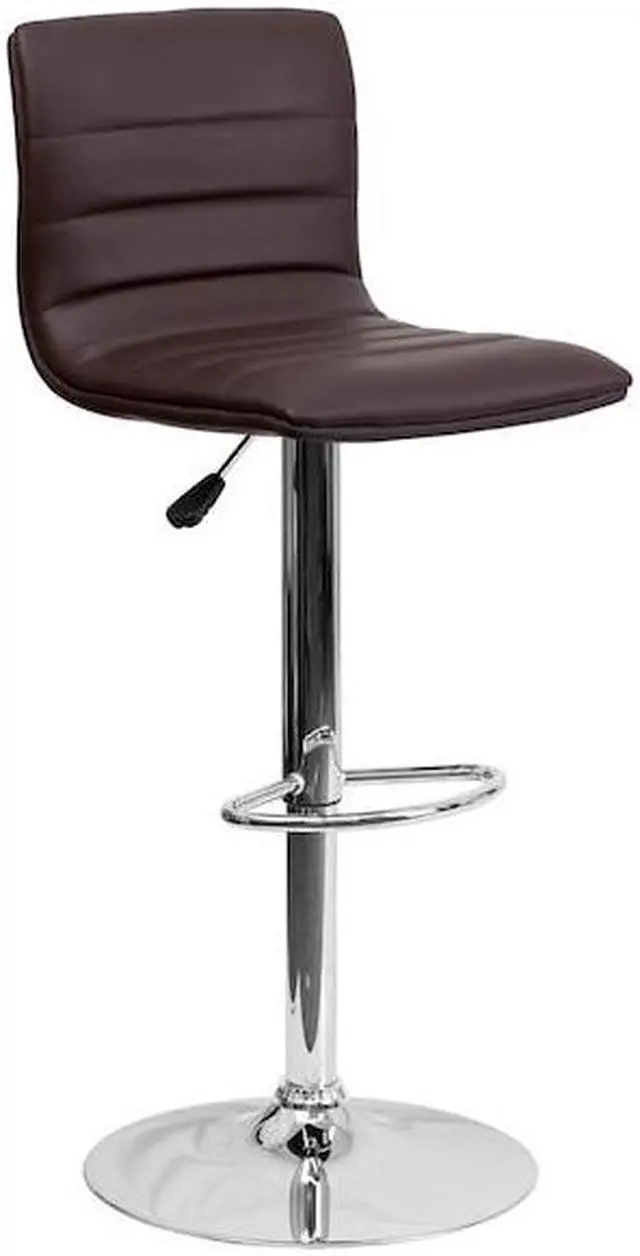 Alt view image 17 of 20 - Modern Brown Vinyl Adjustable Bar Stool with Back, Counter Height Swivel Stool with Chrome Pedestal Base
