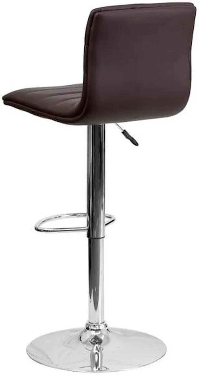 Alt view image 19 of 20 - Modern Brown Vinyl Adjustable Bar Stool with Back, Counter Height Swivel Stool with Chrome Pedestal Base