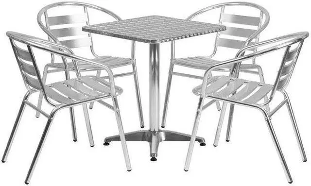 Alt view image 8 of 20 - 23.5'' Square Aluminum Indoor-Outdoor Table Set with 4 Slat Back Chairs