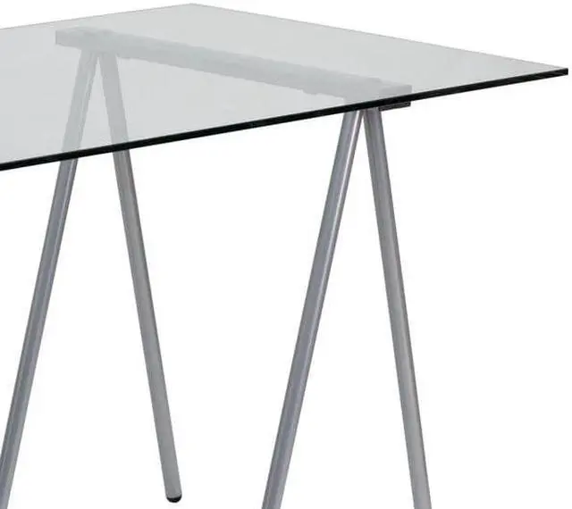 Alt view image 7 of 10 - Glass Computer Desk with Silver Metal Frame