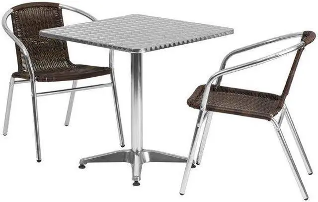 Alt view image 9 of 20 - Flash Furniture Lila Indoor-Outdoor 27.5'' Square Table Set with 2 Rattan Chairs Dark Brown (TLH28SQ020CHR2)