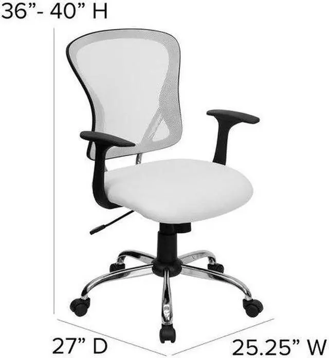 Alt view image 18 of 20 - Mid-Back White Mesh Swivel Task Chair with Chrome Base and Arms