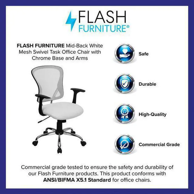 Alt view image 17 of 20 - Mid-Back White Mesh Swivel Task Chair with Chrome Base and Arms