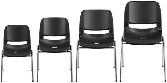 Alt view image 17 of 20 - HERCULES Series 661 lb. Capacity Black Ergonomic Shell Stack Chair with Chrome Frame and 16'' Seat Height