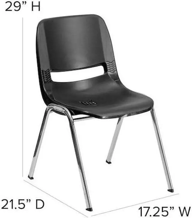 Alt view image 16 of 20 - HERCULES Series 661 lb. Capacity Black Ergonomic Shell Stack Chair with Chrome Frame and 16'' Seat Height