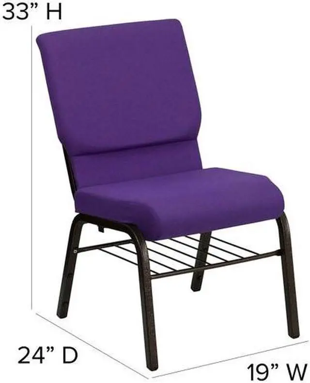 Alt view image 13 of 20 - HERCULES Series 18.5''W Church Chair in Purple Fabric with Book Rack - Gold Vein Frame