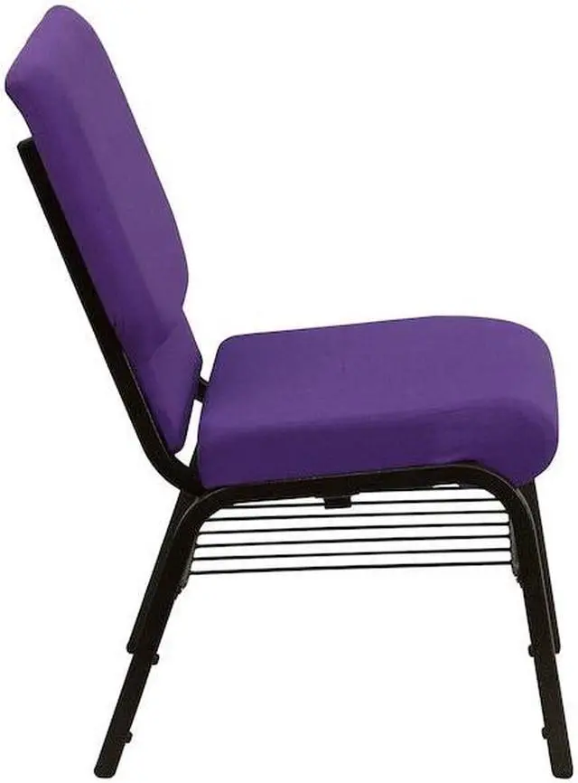 Alt view image 15 of 20 - HERCULES Series 18.5''W Church Chair in Purple Fabric with Book Rack - Gold Vein Frame