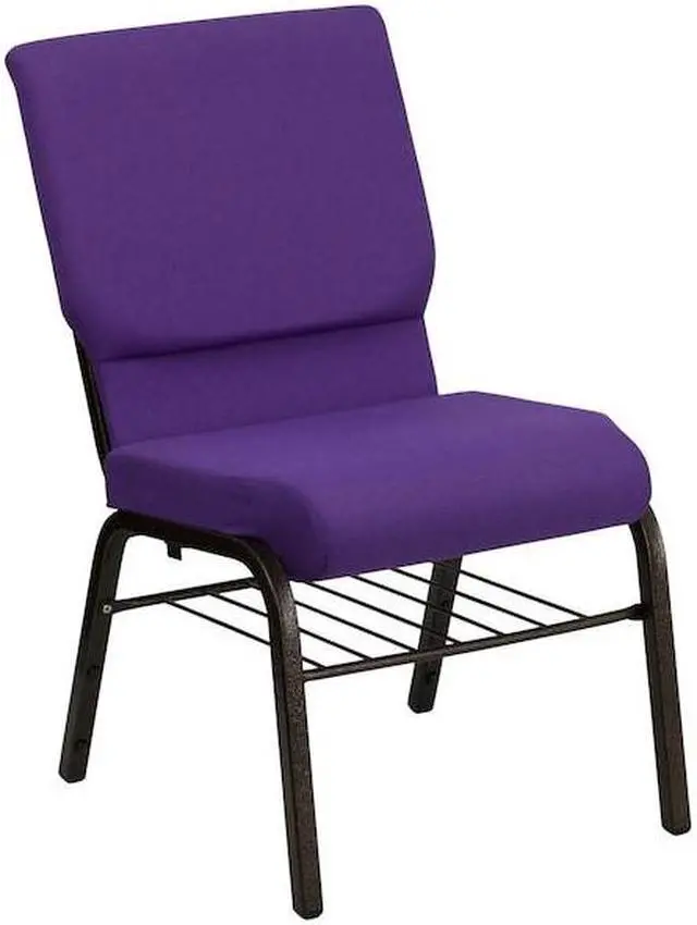 Alt view image 12 of 20 - HERCULES Series 18.5''W Church Chair in Purple Fabric with Book Rack - Gold Vein Frame