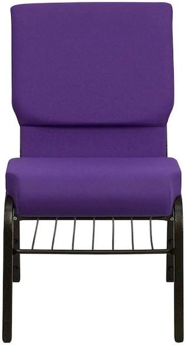 Alt view image 17 of 20 - HERCULES Series 18.5''W Church Chair in Purple Fabric with Book Rack - Gold Vein Frame