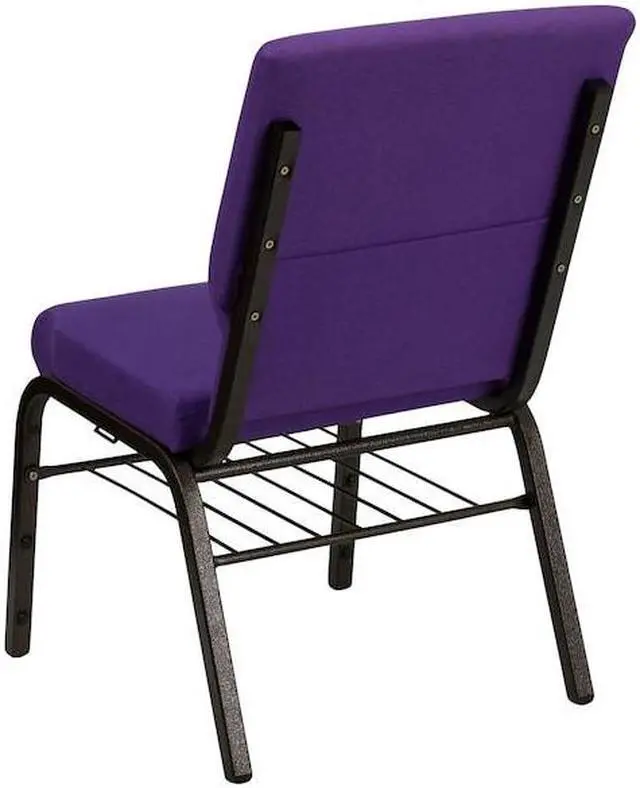 Alt view image 16 of 20 - HERCULES Series 18.5''W Church Chair in Purple Fabric with Book Rack - Gold Vein Frame
