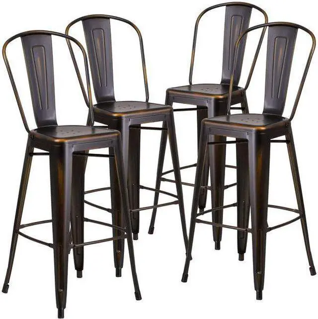 Alt view image 9 of 14 - Flash Furniture Commercial Grade 30" High Distressed Copper Metal Indoor-Outdoor Barstool with Back 4 Pack (4ET353430COP)