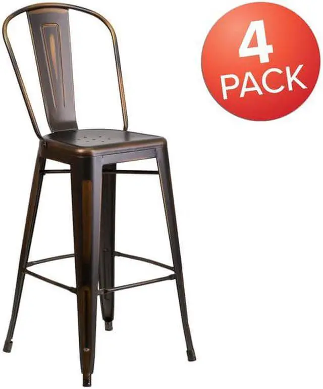 Alt view image 11 of 14 - Flash Furniture Commercial Grade 30" High Distressed Copper Metal Indoor-Outdoor Barstool with Back 4 Pack (4ET353430COP)