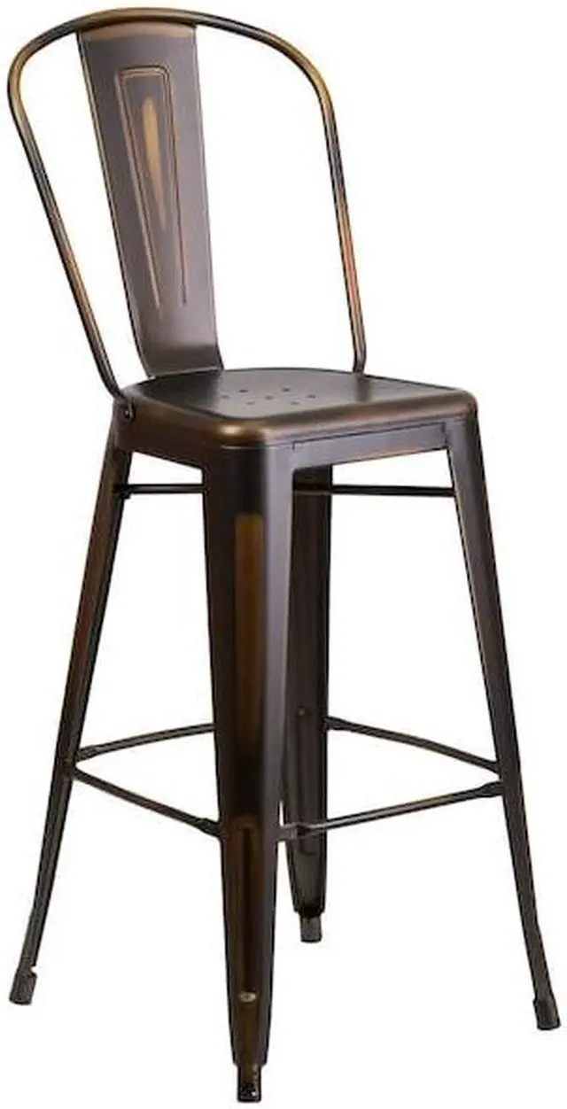Alt view image 14 of 14 - Flash Furniture Commercial Grade 30" High Distressed Copper Metal Indoor-Outdoor Barstool with Back 4 Pack (4ET353430COP)