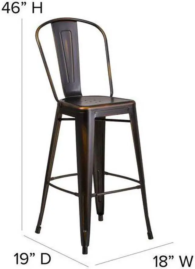 Alt view image 10 of 14 - Flash Furniture Commercial Grade 30" High Distressed Copper Metal Indoor-Outdoor Barstool with Back 4 Pack (4ET353430COP)