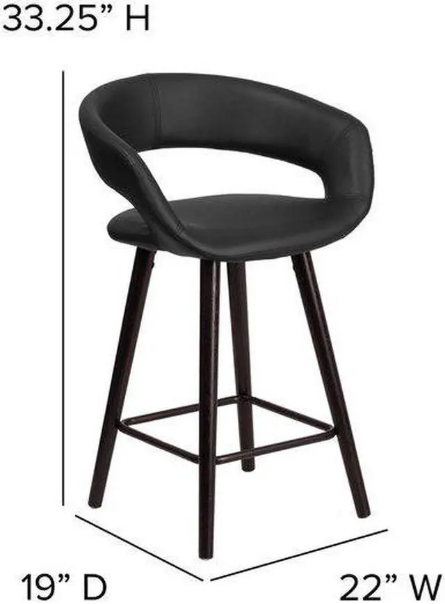 Alt view image 4 of 8 - 2 Pk. Brynn Series 24'' High Contemporary Black Vinyl Counter Height Stool with Cappuccino Wood Frame