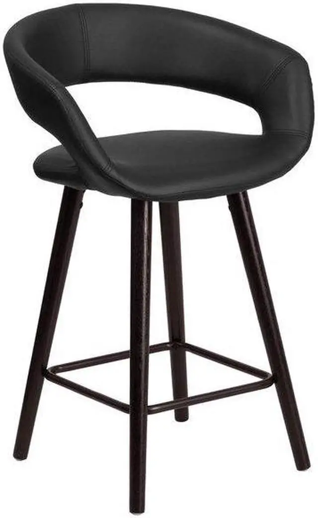 Alt view image 8 of 8 - 2 Pk. Brynn Series 24'' High Contemporary Black Vinyl Counter Height Stool with Cappuccino Wood Frame