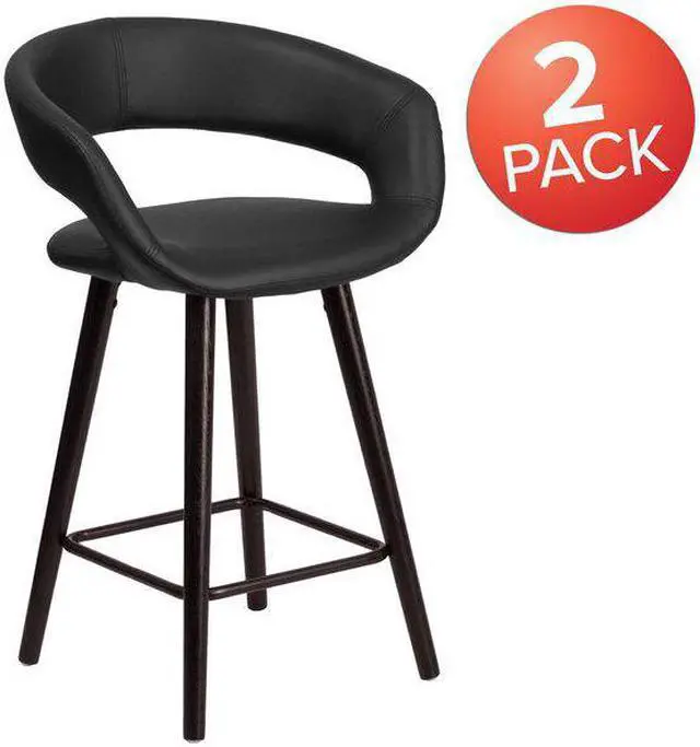Alt view image 5 of 8 - 2 Pk. Brynn Series 24'' High Contemporary Black Vinyl Counter Height Stool with Cappuccino Wood Frame