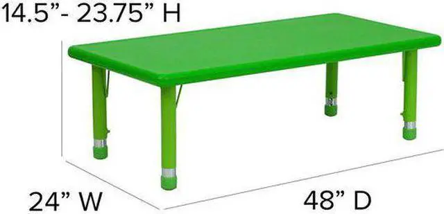 Alt view image 3 of 17 - 24''W x 48''L Rectangular Green Plastic Height Adjustable Activity Table