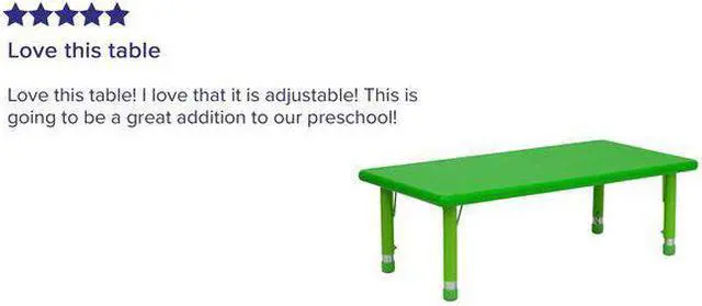 Alt view image 5 of 17 - 24''W x 48''L Rectangular Green Plastic Height Adjustable Activity Table