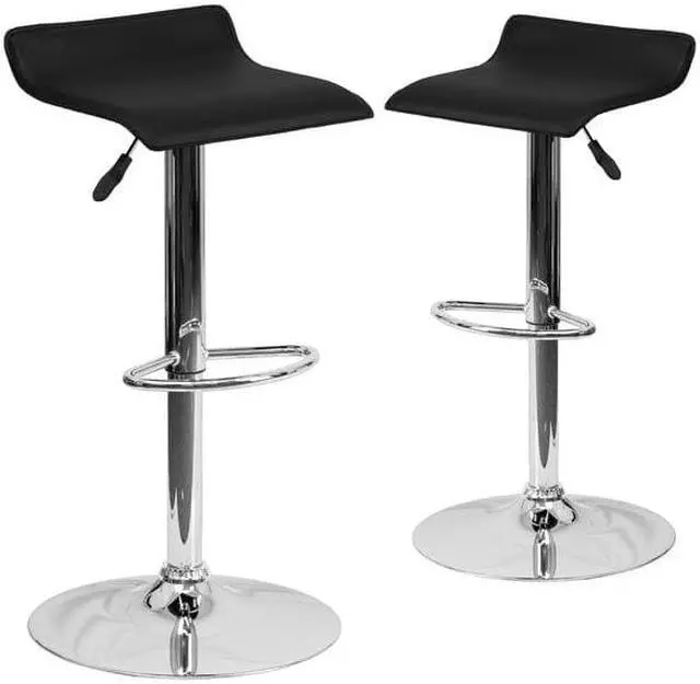 Alt view image 3 of 8 - 2 Pk. Contemporary Black Vinyl Adjustable Height Barstool with Chrome Base