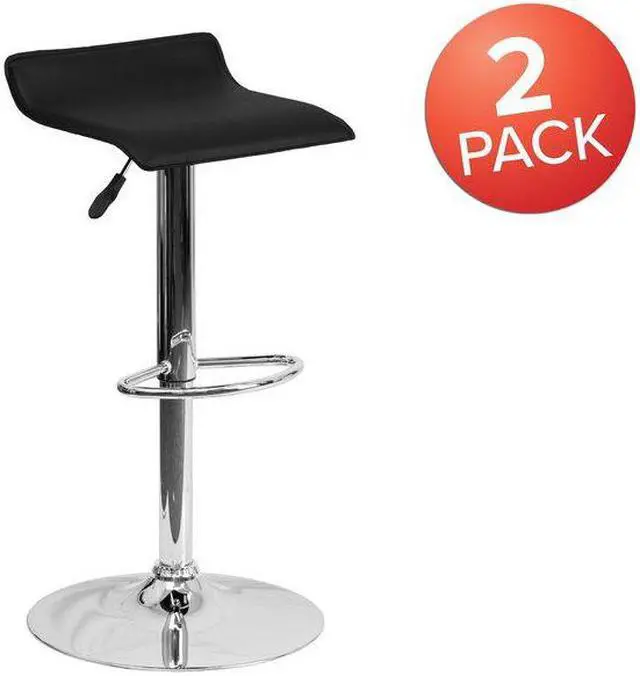 Alt view image 5 of 8 - 2 Pk. Contemporary Black Vinyl Adjustable Height Barstool with Chrome Base