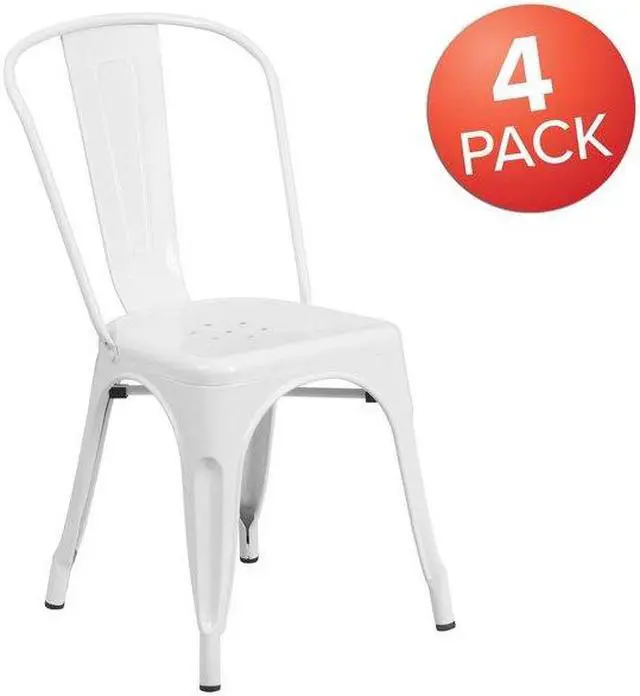 Alt view image 3 of 15 - FLASH FURNITURE 4-CH-31230-WH-GG White Metal Indoor-Outdoor Stackable Chair