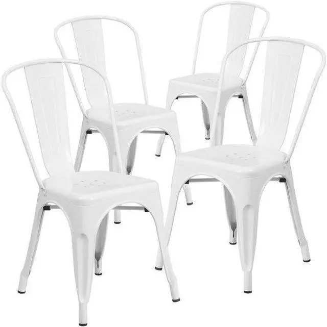 Alt view image 6 of 15 - FLASH FURNITURE 4-CH-31230-WH-GG White Metal Indoor-Outdoor Stackable Chair